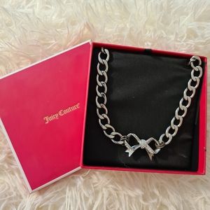 Juicy Couture Silver Bow Neck Choker Necklace